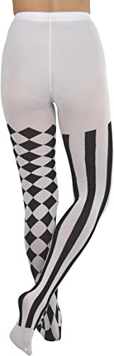 Image of ToBeInStyle Women's Harlequin Checkered Diamond Optical Illusion Opaque Tights Pantyhose - Black & White