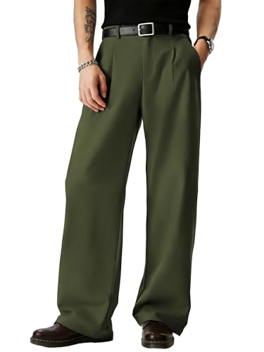 Image of JMIERR Mens Baggy Casual Dress Pants Lightweight Pleated Old Money Wide Leg Pants Loose Relaxed Fit Trousers