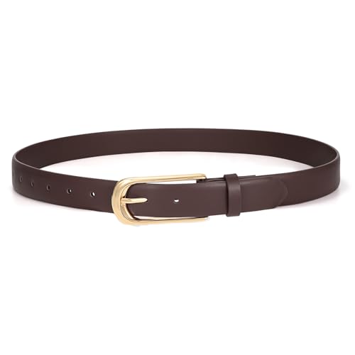 Women's Leather Belts for Jeans Pants Dress Fashion Ladies Waist Belts with Gold Buckle