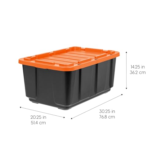 Image of IRIS USA 3-Pack 27 Gallon Storage Bins with Lids |Made in USA| Heavy Duty Plastic Tote Containers for Truckbed Tool Box Organization, Large - Orange