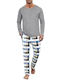 Uniexcosm Pijama de Hombre, Pijamas Hombre Algodon Pijama de Cuadros Manga Larga con Bolsillo Ropa de Casa Hombre de Cuello Redonde Pijama Conjunto Suave para Casual Hogar PAT3 M