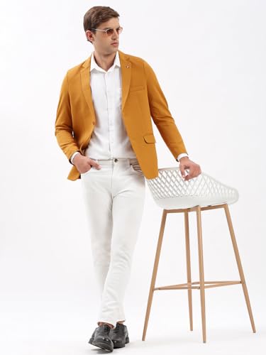Image of SHOWOFFFF Men Solid Single Breasted Casual Blazer | Notched Lapel Full Sleeves Cotton Blazer for Mens | Slim Fit Regular Length Blazer for Men's