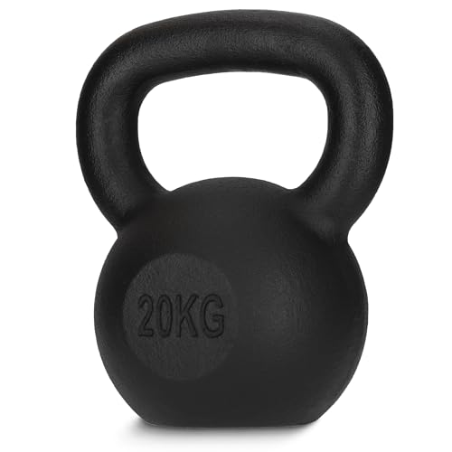 4FIZJO Kettlebell aus Gusseisen 20 kg Schwunghantel für Fitness Kraft und Ausdauertraining Kugelgewicht Rundgewichte für Zuhause Turnhalle Gewichte Bodenschonende - Kugelhantel Farbe: Schwarz
