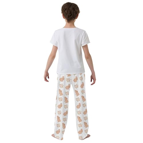Bunny Wildflowers Boys Long Pants Soft Trousers Elastic Waist Kids Lounge Bottoms with Pockets S-XL3