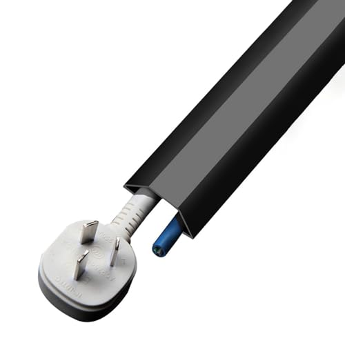 Canaleta para cables de 1,5 m, autoadhesiva para piso, protectora de cables de alimentación, kit de gestión de cables para oficina en casa y espacios interiores, color negro miniatura 1