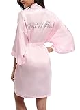 Women's Bridal Silky Satin Robe for Women Short Wedding Party Dressing Gown for Maid of Honor Pink s Size