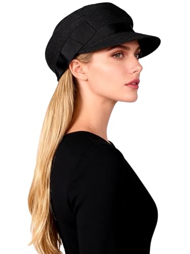 Sombrero de paja femenino con ala ancha y lazo negro miniatura 2