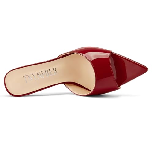 Image of TNYNFBEB Womens Stiletto High Peep Open Pointed Toe Sandals Mules Shoes Slip-on Slingback Office Party Dress Patent Leather Summer 3.9 Inches Heels