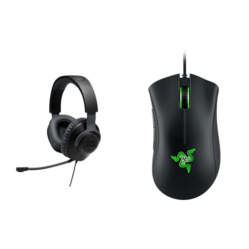 JBL Quantum 100 Over-Ear Gaming Headset – Wired 3,5 mm Klinke & Razer DeathAdder Essential (2021) - Essentielle Gaming-Maus mit optischem 6.400-DPI-Sensor