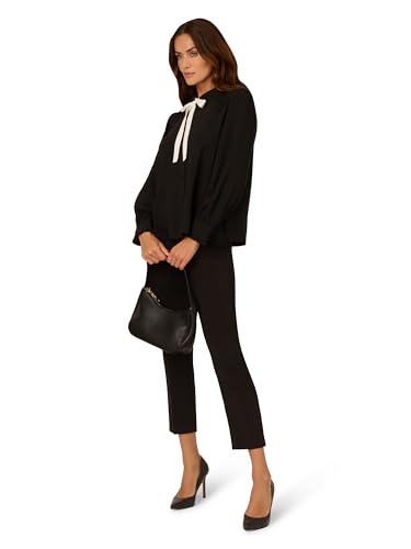 Image of Adrianna Papell Women's Long Sleeve Woven Button Front Top with Contrast Neck Tie