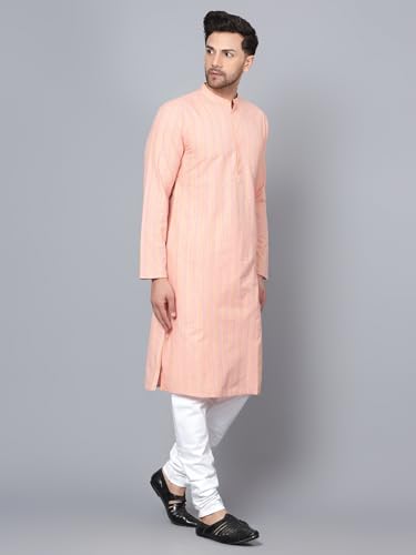 Image of LATEST CHIKAN Men's Cotton Regular Striped Knee Lenght Kurta Full Sleeves - Casual Ethnic Wear