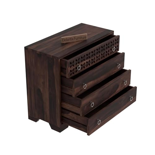 Image of Sheesham Wood Dressers Chests of 4 Drawers | Kitchen Crockery Cabinet Unit | Sideboard Storage Cabinets | Bedroom Furniture | Wooden Chests of Drawers (Walnut Finish)