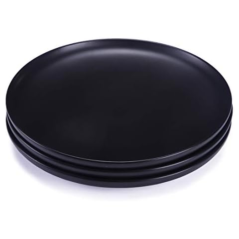 BonNoces 10-inch Matte Porcelain Dinner Plate, Elegant Large Round Serving Plates for Steak, Pasta, and Salad, Set of 3 (Matte Black) Cover