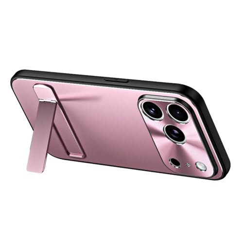 For IPhone 17 Pro Max/17 Pro/Air/17用ケース、フロスト加工スタイリッシュPCケースメタルレンズ保護カバー指紋防止キックスタンドシェル(Pink,17 Air)