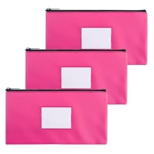 NICKANG 3 Pack Pink Money Bag with Zipper for Cash | 11.25″ x 6.25″ | Bank Deposit Bags with Zipper, Cash bags, Cash Register bag, Money Pouchs. (3 Pink)