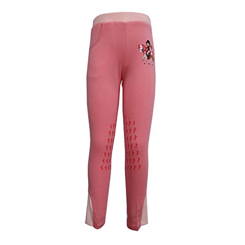 HR Farm Kid's Lovely Knee Patch Silicone Breeches Horse Riding Pull On Equestrian Pants (Pink, 6 Years)