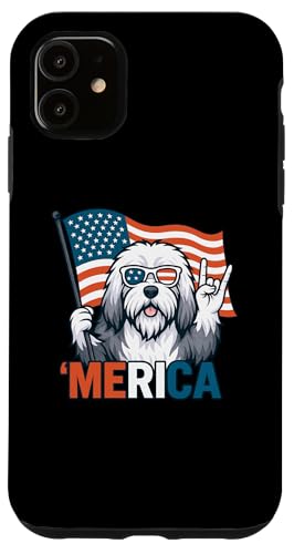 オールドイングリッシュシープドッグ メリカ アメリカ国旗 7月4日 犬 スマホケース iPhone 11 用