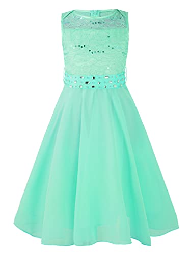 renvena Kids Sleeveless Lace Shiny Sequins Chiffon Flower Girls Dress Princess Wedding Pageant Birthday Party Gown