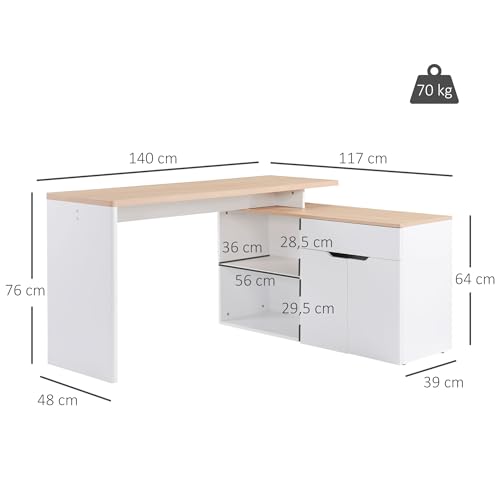 Bureau d'angle informatique modulable avec rangements en bois clair