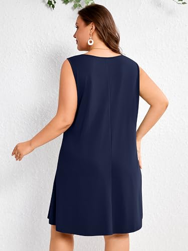 Image of AusLook Plus Size Summer Midi Dress for Women Sleeveless Casual A Line Swing Dress with Pockets Keyhole Neck Beach 1X-5X