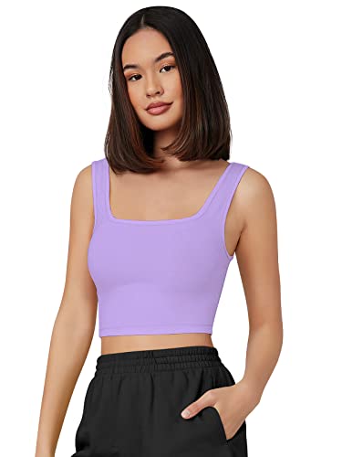 Image of Women's & Girls' Solid Polyester Rib-Knit Square Neck Tank Tops