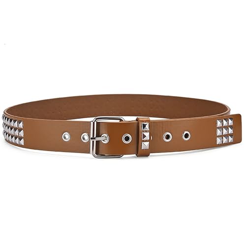 Studded Belts For Men Women Punk Rock Belts Rivet Belt Metal Pyramid Stud Belt PU Leather Belt Gothic Waist Belt Khaki4