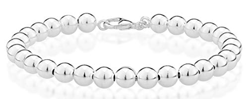Miabella 925 Sterling Silver Italian Handmade 6mm Bead Ball Strand Chain Bracelet for Women 7, 7.5, 8 Inch Made in Italy (8.0 Inches (6.75
