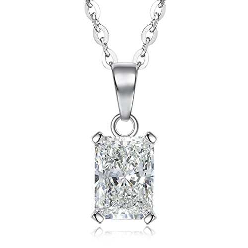 SecreTalk Moissanite Radiant Pendant Necklace for Women, 1-2CT D Color Ideal Cut 925 Sterling Silver Solitaire Moissanite Necklace with Certificate of Authenticity