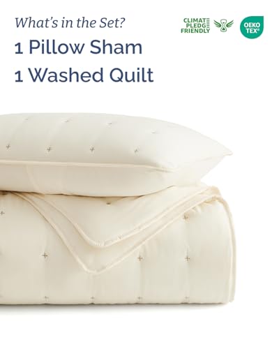 Image of Quilts Twin Size - Bedspread for Twin Size - Lightweight Comforter Set - Quilt Bedding Set for All-Seasons - Ultra Soft, Breathable & Comfy - Summer Coverlet with 1 Pillow Sham - 68 inch x 86 inch, Cream