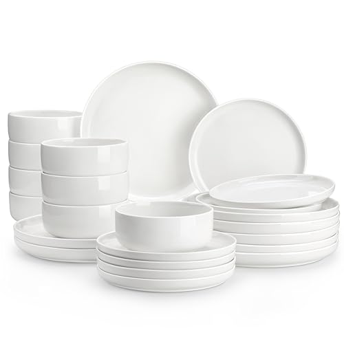 MALACASA Plates and Bowls Sets, 24 Pieces Modern Porcelain...