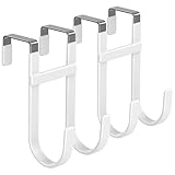 Bambeav Over The Door Hooks - 2 Pack Heavy Duty Dual-Hook Organizer Hanger with Non-Slip Rubber for Towels, Clothes, Hats & Bags Use in Bathroom, Bedroom, Kitchen, Fits Interior Doors Up to 1.5" White