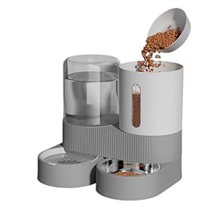 Gravity Cat Feeder and Water Dispenser, 2 in 1 Automatic Cat Feeder with 180 Degree Rotatable, 2 Pack Large Capacity Self Feeding for Small Medium Dog Puppy Kitten, Black, 0.8 Gallon x 2