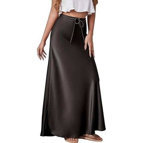 FEOYA Women's High Waisted Satin Skirt Cover
