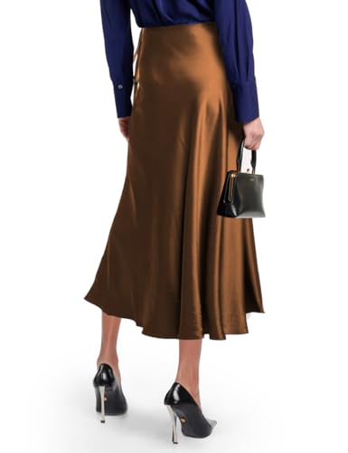 SEBOWEL Women Satin Maxi Long Skirt Silk Side Tie A Line Swing Midi Skirt Silky Flowy Ruffle Pleated Cocktail Party Skirts2