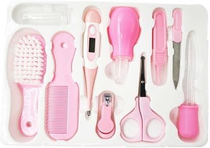 Allureknit Studio New Born Baby nail Clipper care Scissors Comb Brush Nose Cleaner Safety for Toddler Infant 6 Pieces Set healthcare, Portable grooming Kit Accessories Baby Shower care gifting Set for unisex baby (Pink, Baby Grooming Manicure kit 2 31SkP1SbJRL