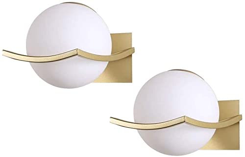Iluminación de pared con aplique de hierro artístico y esfera de vidrio blanco juego de dos