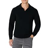 Amazon Essentials Men's Long Sleeve Regular Fit Knit Polo Sweater, Black, Large