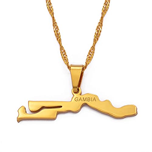 LIUZIXI Gambie Carte Pendentif Collier - Charme Hip Hop Gambie Pays Carte Pendentif pour Femmes Hommes - Polissage Chaîne Fine Bijoux D'Amitié Cadeau Patriotique, Or