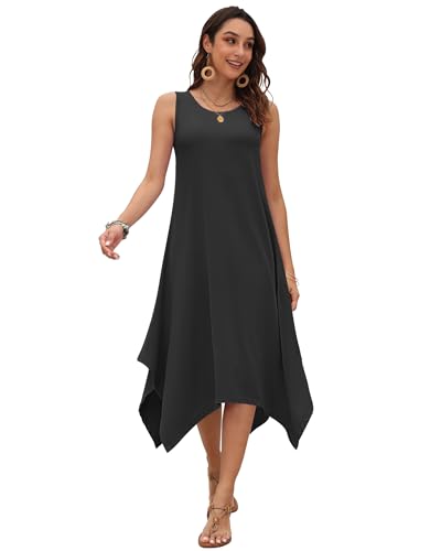 AUSELILY Women's Summer Dresses 2025 Casual Sleeveless Sundress Asymmetrical Hem Midi Tank Beach Dress with Pockets4