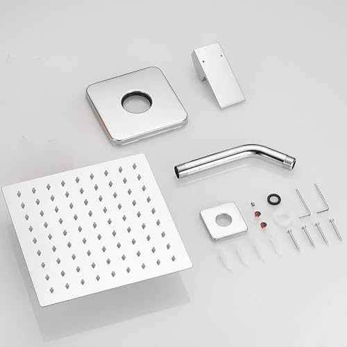 Kit de grifería para ducha con función única, sistema de ducha tipo lluvia de 8 pulgadas, montaje en pared cuadrado, metal acero inoxidable, acabado cromado miniatura 3