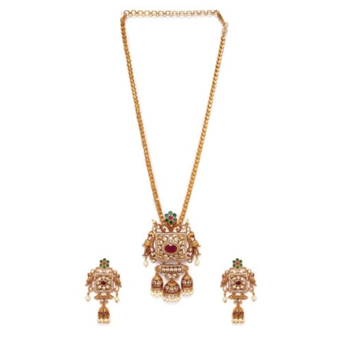 Rubans Women Gold-Plated Ruby Studded Handcrafted Temple Jewellery Set (B0D6RV8C2W) Amazon Price History, Amazon Price Tracker