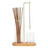 Quemador de Incienso, Porta Incienso Invertido con Recogedor de Cenizas, Soporte Incienso Madera, Anticenizas Voladoras, para Yoga Meditación SPA Relajación, Decoración Hogar Oficina (Light Khaki)