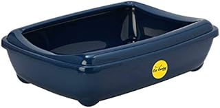 Dark Blue Open Cat Litter Tray With Rim Large 50cm Kitten Pet Toilet Plastic Loo Pan Box Anti-Spillage Portable Rounded Corners Detachable Rim Easy Cleaning No Spilling CatCentre®
