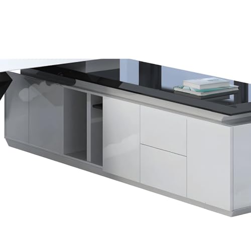 Image of Lakdi The Furniture Co Director & Executive L-Shape Office Table Luxury Desk Made in MDF with Side Unit Drawer and Storage Wire Manager & CPU Storage - White - LDL-619