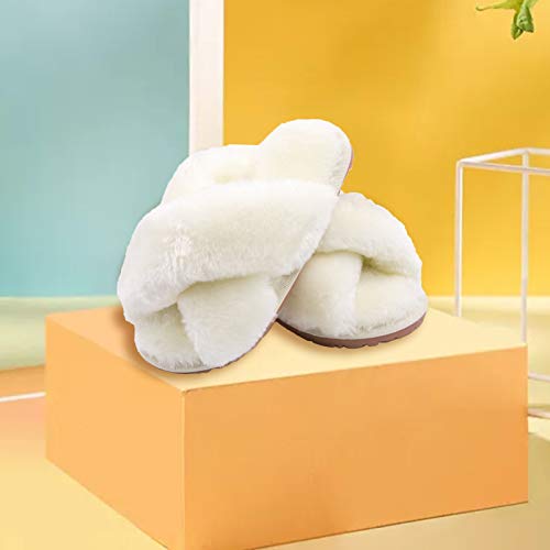 Girl's Fluffy Slippers Kids' Fuzzy Slippers Slide Sandals Leopard Tie Dye Cross Band Plush Open Toe Slip on House Bedroom Slippers 5 31SkSYJc4vL