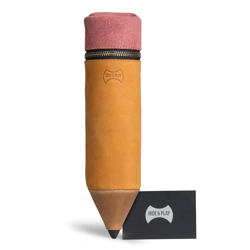 Image of Hide & Play, Pencil-Shaped Case for Pens, Pencils, Markers, and Office Accessories, Zippered Bag, Pen Storage, Full Grain Leather, Handmade (Old Tobacco)
