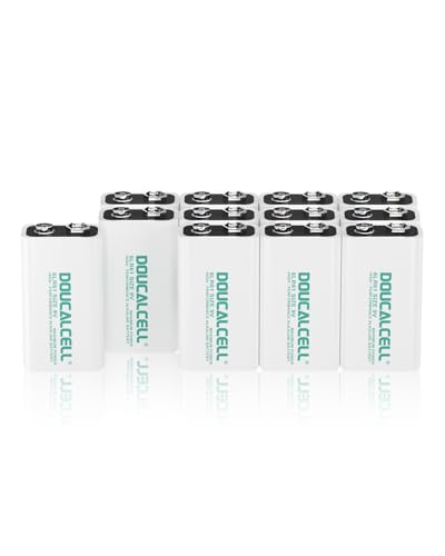 Doucalcell 9V Batteries 12 Pack, Max Power 9 Volt Alkaline Batteries Long-Lasting, 6LR61 Battery for Smoke Detectors, Toys, Clocks, Radios, Microphones - Leakproof & Home-Safe Design