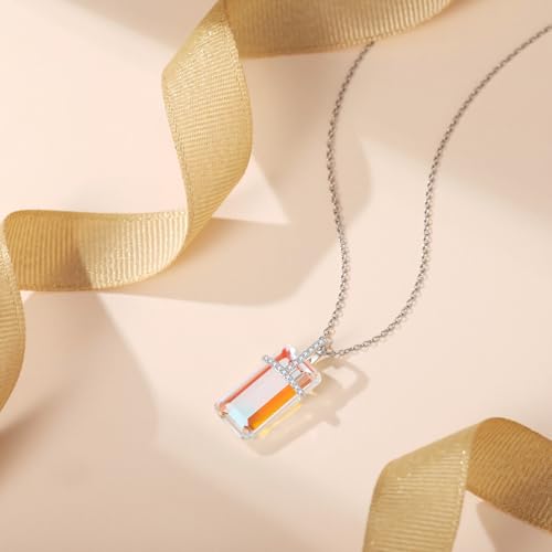 EVERLEAD Healing and Romantic Rainbow Moonstone Necklace for Women - Big Authentic Moonstone - Premium Sterling Silver Chain & Diamond Cutting - Light Luxury Gift for Women.2