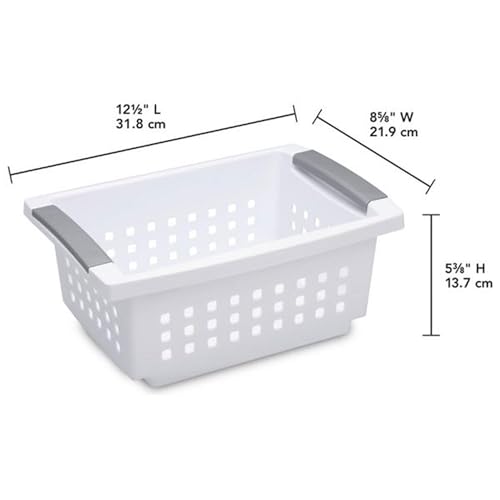Image of Sterilite 16608008 Small Stacking Basket with Vertical Stacking Functionality and Titanium Accents for Organization in Home or Office, White (16 Pack)