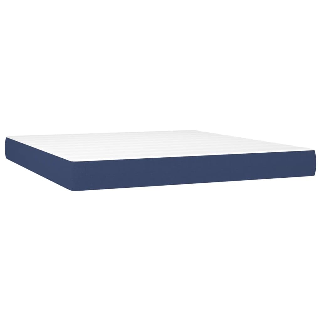 Cama con somier de 180 x 200 cm, tejido azul, colchón de muelles ensacados, juego completo, cabecero de altura ajustable para dormitorio, habitación de invitados, accesorios para el hogar